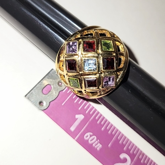 925 VERMEIL DOME RING - MULTI-COLORED RAINBOW STONES - SZ 10 - Picture 9 of 10